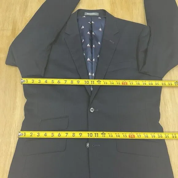 Indochino Blazer Bespoke Men 42-44R Wool Tailored Jacket Dark Navy Working Cuffs